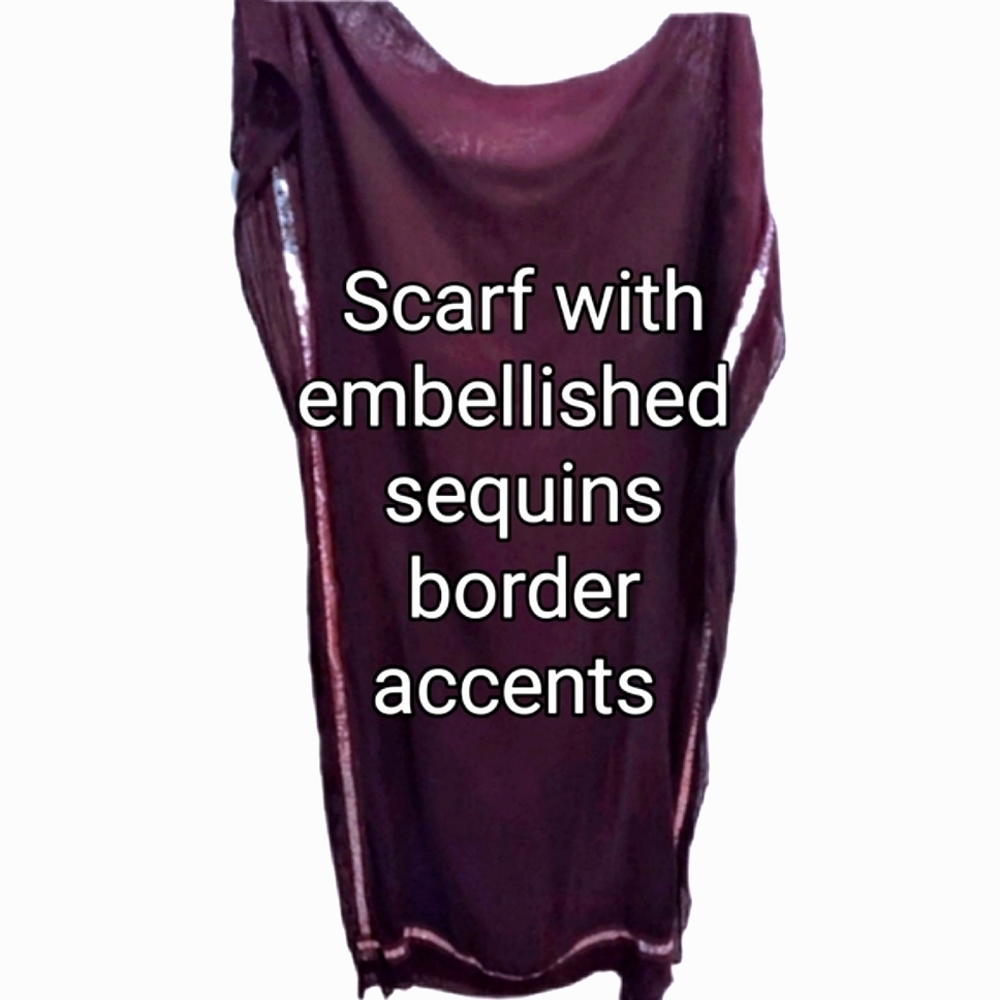 Scarf: Sparkling Sequins Maroon Shawl or for Table Covering - Picture 5 of 13